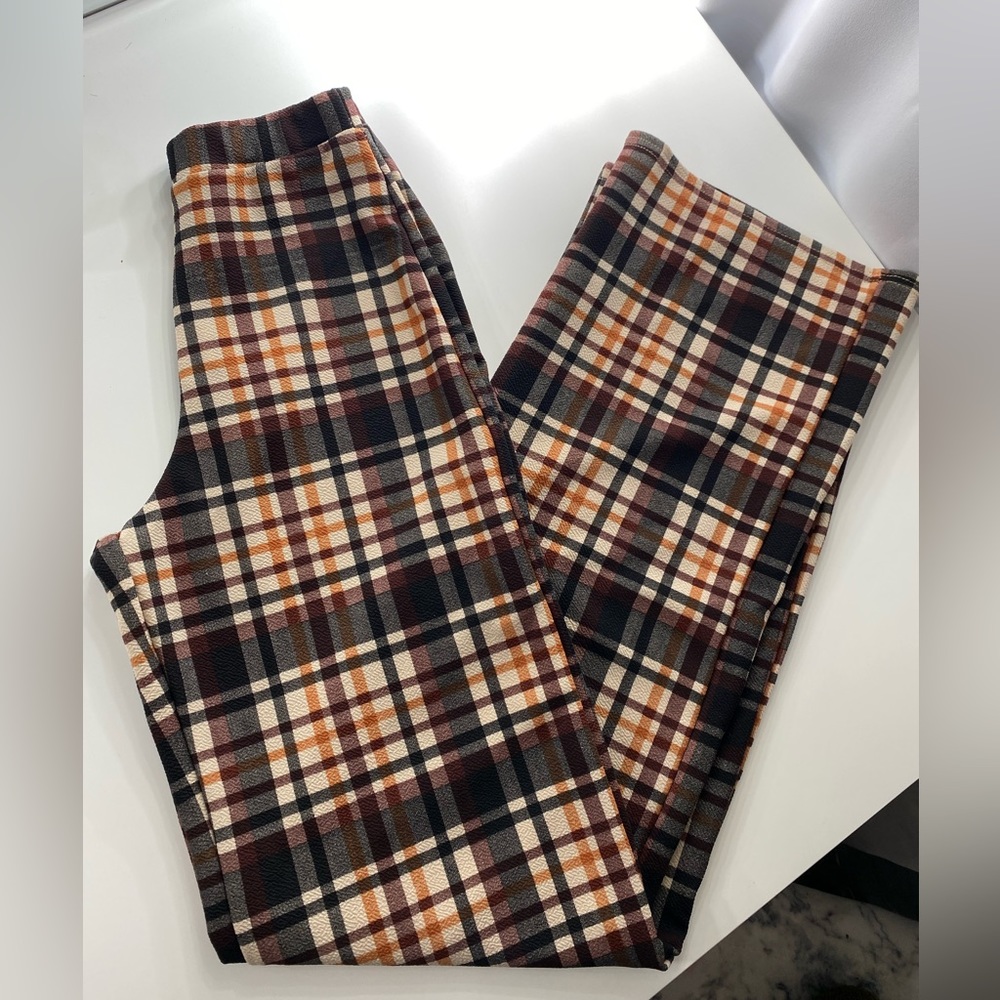 High Rise Plaid Straight Leg Pants